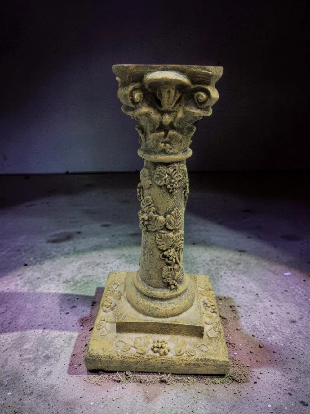 vintage antiqued resin column grape vine design candle stick holder
